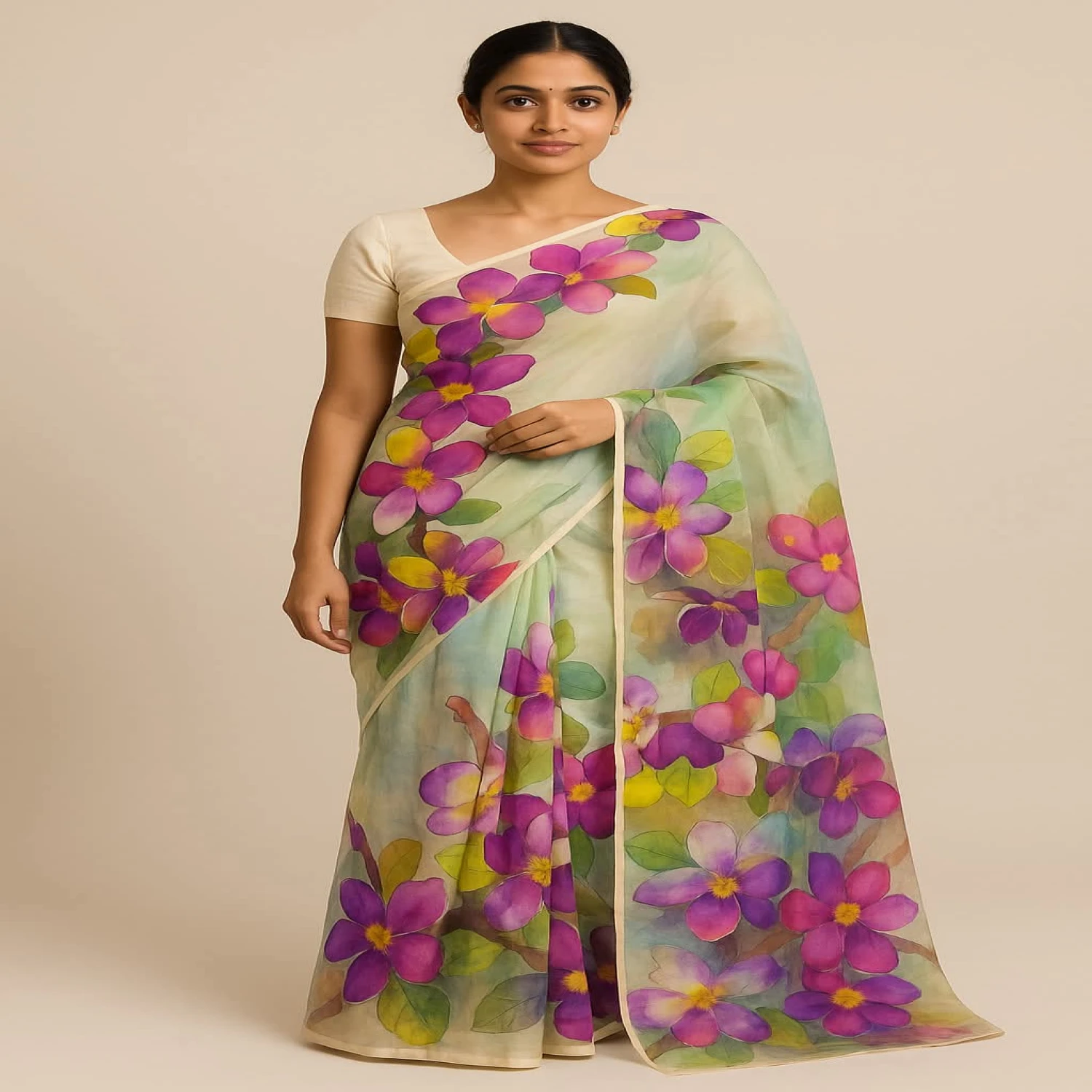 হ্যান্ড প্রিন্ট শাড়ি